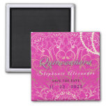 Hot Pink Quinceanera Save The Date Pearls, Glitter Magnet at Zazzle
