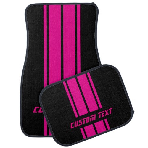 Hot Pink Race Double Stripes  Personalize Car Mat