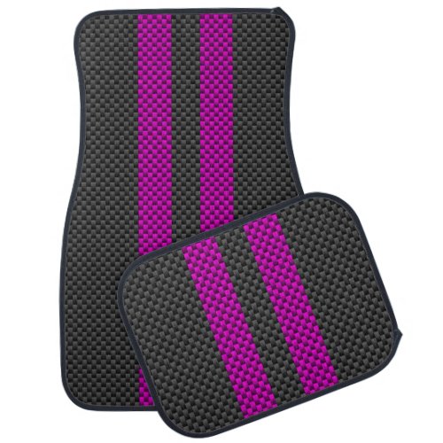 Hot Pink Racing Stripes in Carbon Fiber Style Car Mat