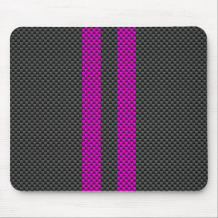 Hot Pink Racing Stripes in Carbon Fiber Style Mouse Pad