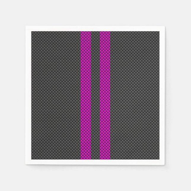 Hot Pink Racing Stripes in Carbon Fiber Style Napkins (Front)