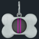 Hot Pink Racing Stripes in Carbon Fiber Style Pet Name Tag<br><div class="desc">A hot pink racing stripes carbon fiber style design decor. The carbon fiber print look suits automotive,  modern,  and industrial tastes and the vibrant vertical lines make for a dynamic design.</div>