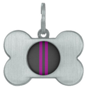 Hot Pink Racing Stripes in Carbon Fiber Style Pet Name Tag
