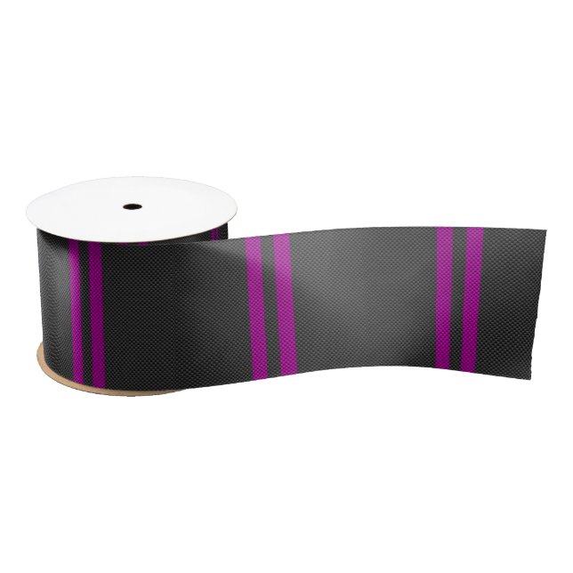 Hot Pink Racing Stripes in Carbon Fiber Style Satin Ribbon (Spool)