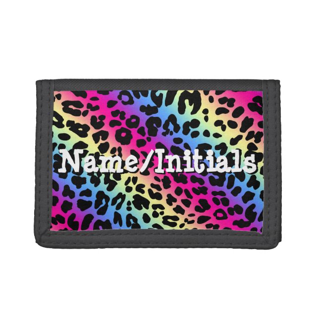 Hot Pink Rainbow Leopard Tri-fold Wallet (Front)