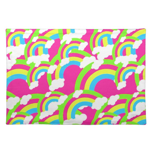 Hot Pink Rainbow Pattern Cloth Placemat (Front)