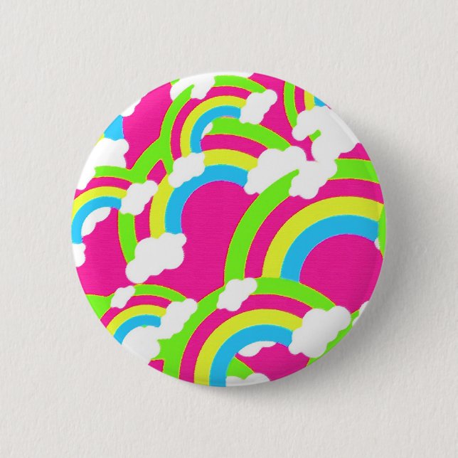 Hot Pink Rainbow Pattern Pinback Button (Front)