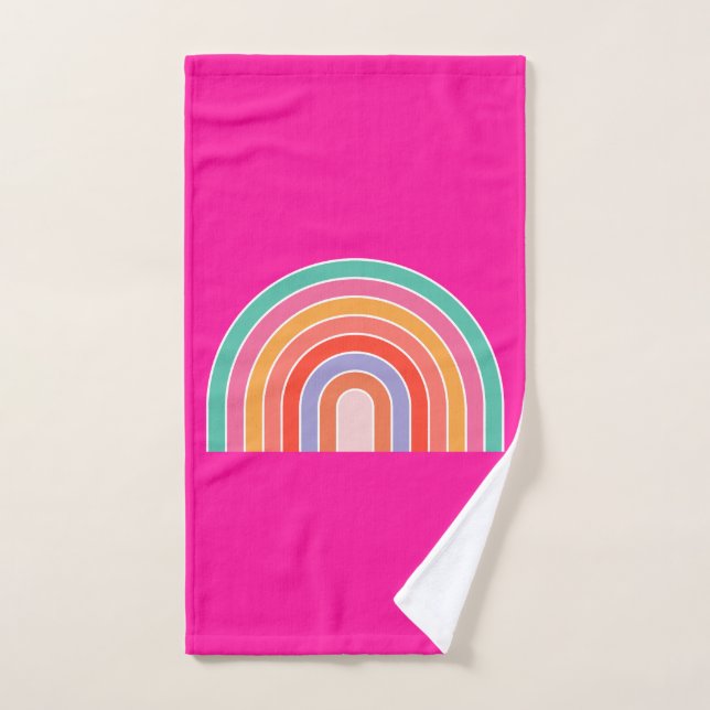 Hot Pink Rainbow Preppy Colorful Happy Rainbow Bath Towel Set (Hand Towel)