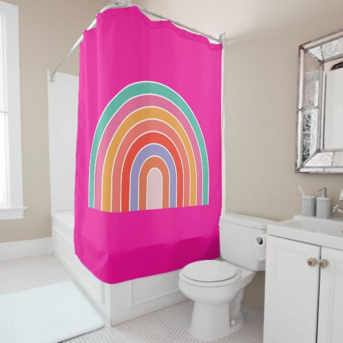 Hot Pink Rainbow Preppy Colorful Happy Rainbow Shower Curtain