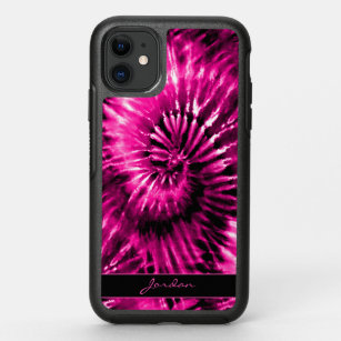 Hot Pink Rainbow Retro Tie Dye with Name OtterBox Symmetry iPhone 11 Case