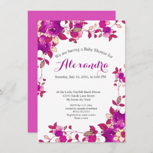 Hot pink Rasberry Floral Baby Shower invitation