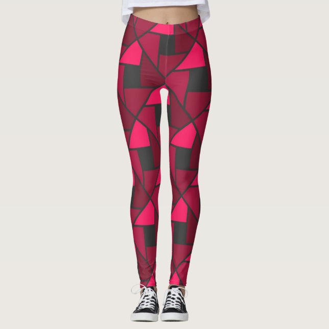 Hot Pink Raspberry Red Geometric Yoga Pants  (Front)