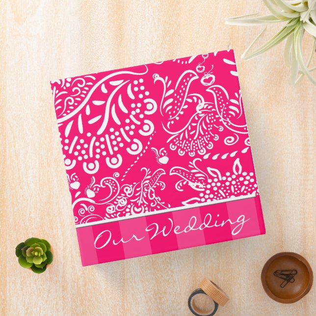 Hot Pink Raspberry Wedding Memory Album 3 Ring Binder (In Situ)