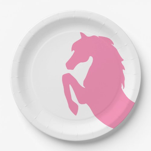 Hot Pink Rearing Horse Silhouette Paper Plates