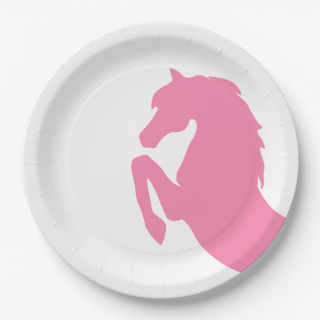Hot Pink Rearing Horse Silhouette Paper Plates (Front)