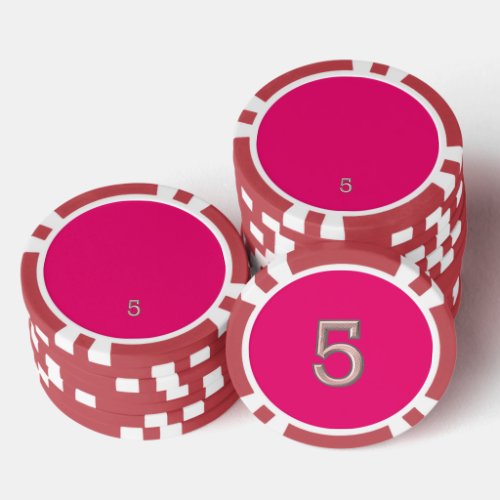 Hot Pink red 5 striped poker chip