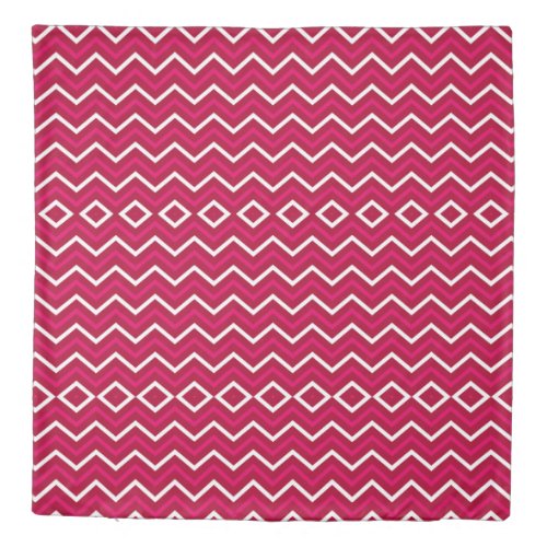 Hot Pink Red And White Chevron ZigZag Pattern Duvet Cover