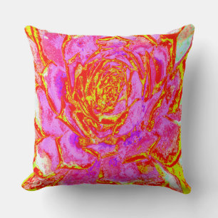 Hot Pink, Red and Yellow Succulent Sedum Rosette Throw Pillow