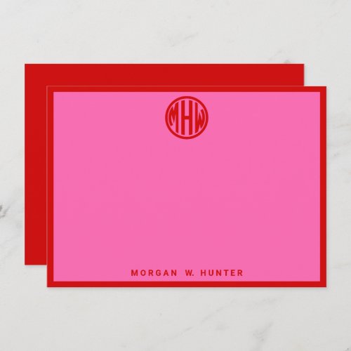 Hot Pink Red Circle Monogram Font DIY BG Thank You Card