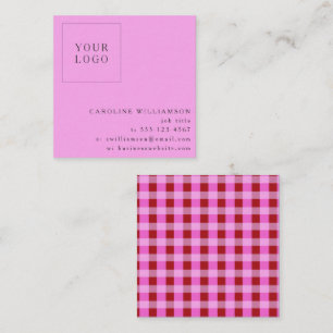 Hot Pink Red Gingham Square Logo Custom Branding Business Card