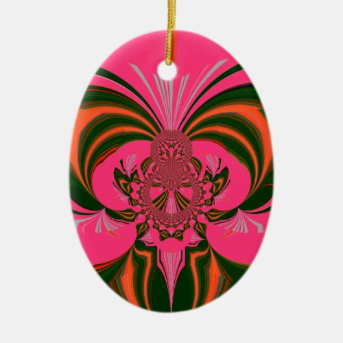 Hot Pink Red Golden Green Ceramic Ornament