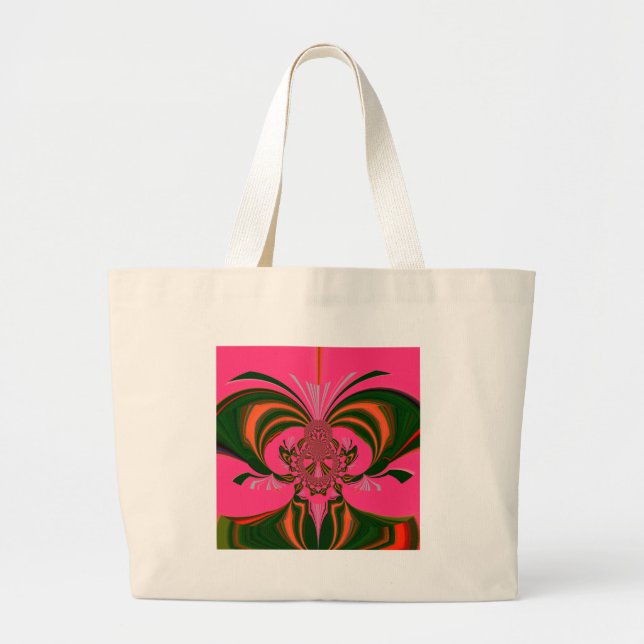 Hot Pink Red Golden Green Large Tote Bag (Front)