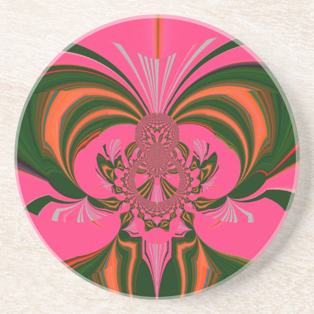 Hot Pink Red Golden Green Sandstone Coaster (Front)