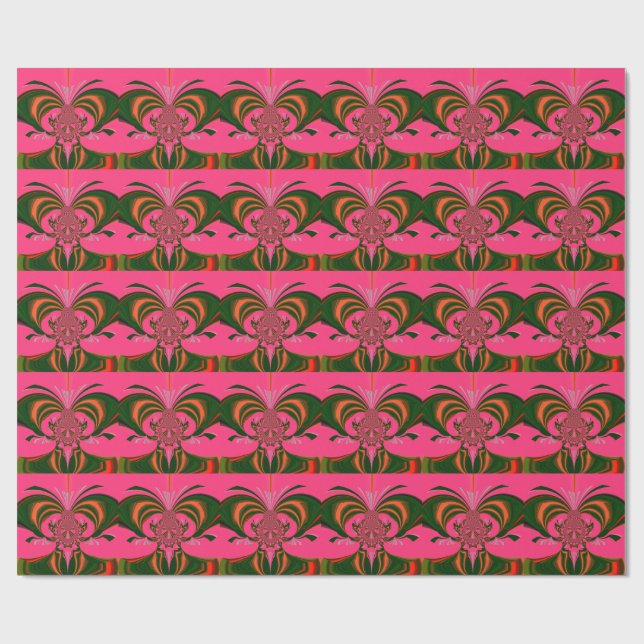 Hot Pink Red Golden Green Wrapping Paper (Flat)