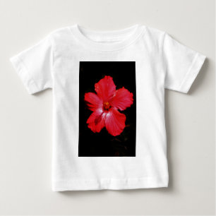 Hot Pink Red Hibiscus flower on Black Baby T-Shirt
