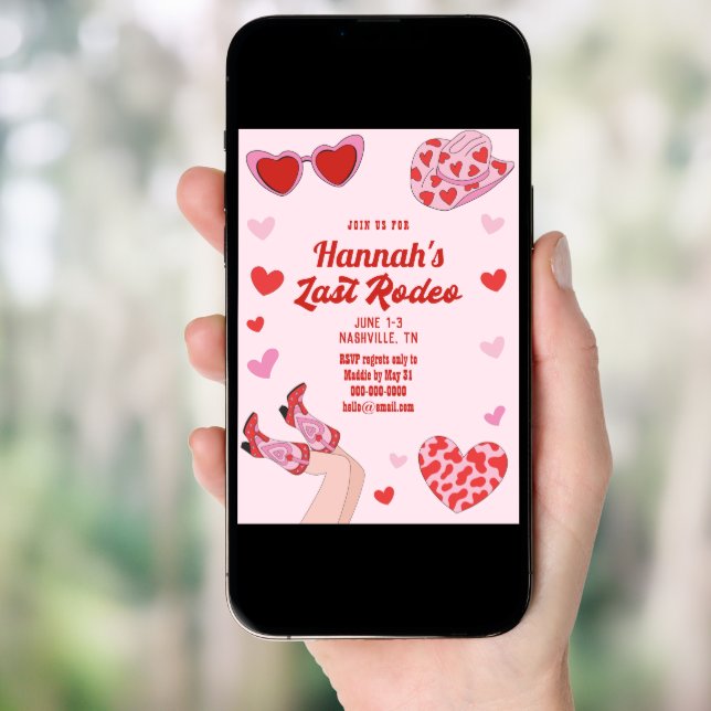 Hot Pink Red Last Rodeo Bachelorette Invitation (Front Digital)