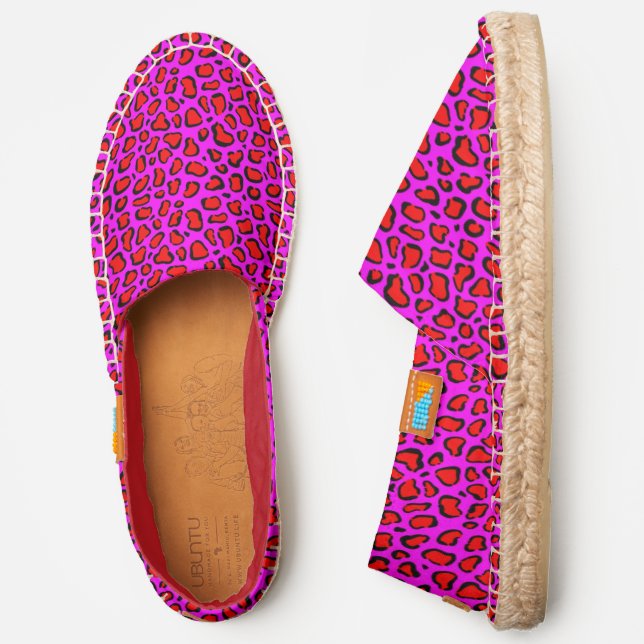 Hot pink & red leopard print pattern espadrilles (Side)