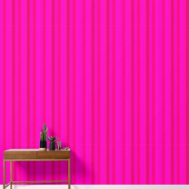 Hot Pink Red Magenta Raspberry Dogwood Rose Stripe Wallpaper (Hallway)