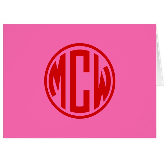 Hot Pink Red Preppy Circle Monogram DIY BG Cards (Creator Uploaded)