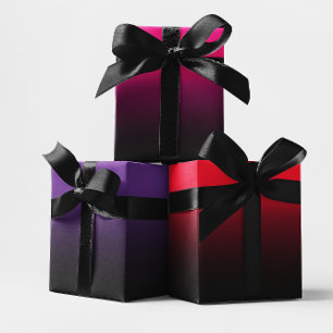 Hot Pink Red Royal Purple and Black Ombre Mix Wrapping Paper Sheets