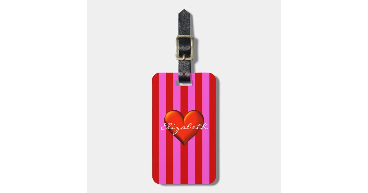Monogram Heart Pink Luggage Tag