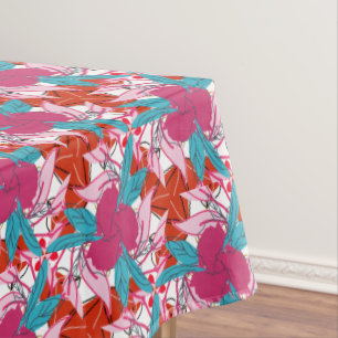 Hot Pink Red Turquoise Floral Print Pattern Tablecloth