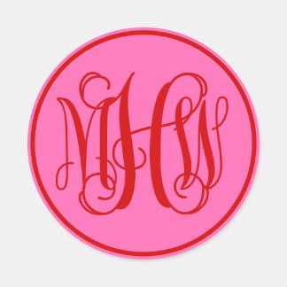 Hot Pink Red Vine Script Monogram, DIY BG Classic Round Sticker