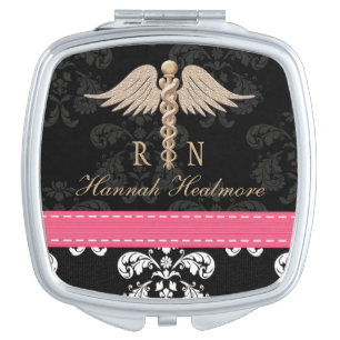 HOT PINK REGISTERED NURSE RN CADUCEUS VANITY MIRROR