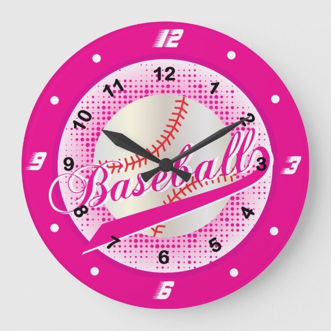 Hot Pink Retro Baseball Style Large Clock (Front)