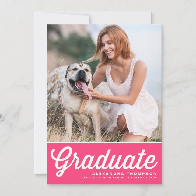 Hot Pink Retro Bold Typography Graduation Invitation (Front)