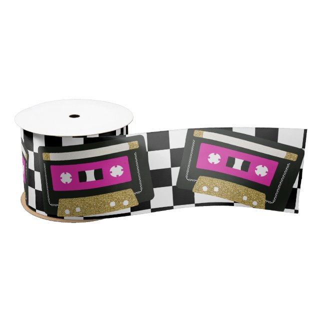 Hot Pink Retro Cassette Mixtape Gift Ribbon (Spool)