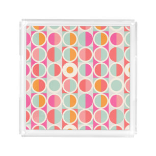 Hot Pink Retro Circle Pattern Acrylic Tray