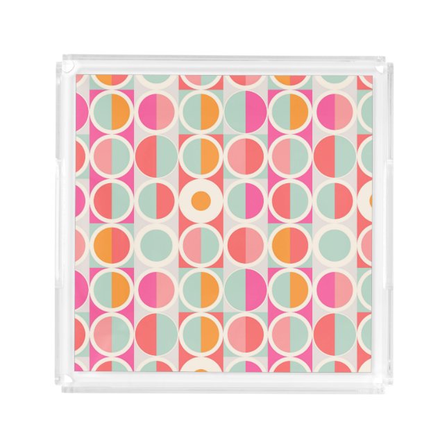 Hot Pink Retro Circle Pattern Acrylic Tray (Front)