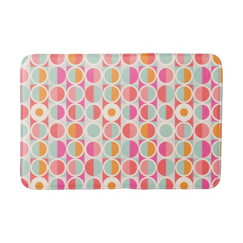 Hot Pink Retro Circle Pattern Bath Mat