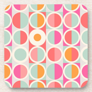 Hot Pink Retro Circle Pattern Beverage Coaster