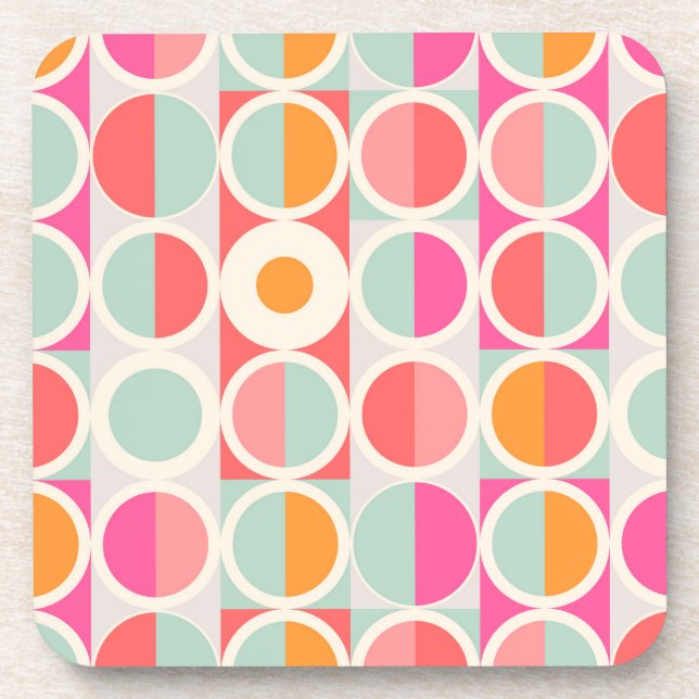 Hot Pink Retro Circle Pattern Beverage Coaster (Front)