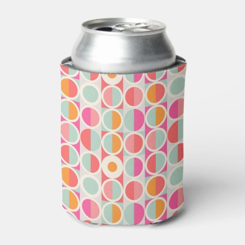 Hot Pink Retro Circle Pattern Can Cooler