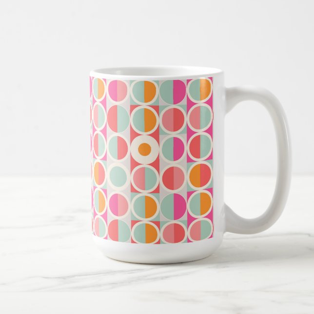 Hot Pink Retro Circle Pattern Coffee Mug (Right)