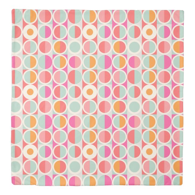 Hot Pink Retro Circle Pattern Duvet Cover (Front)