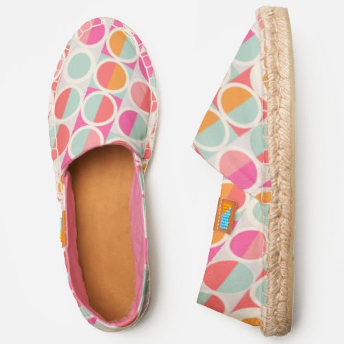 Hot Pink Retro Circle Pattern Espadrilles